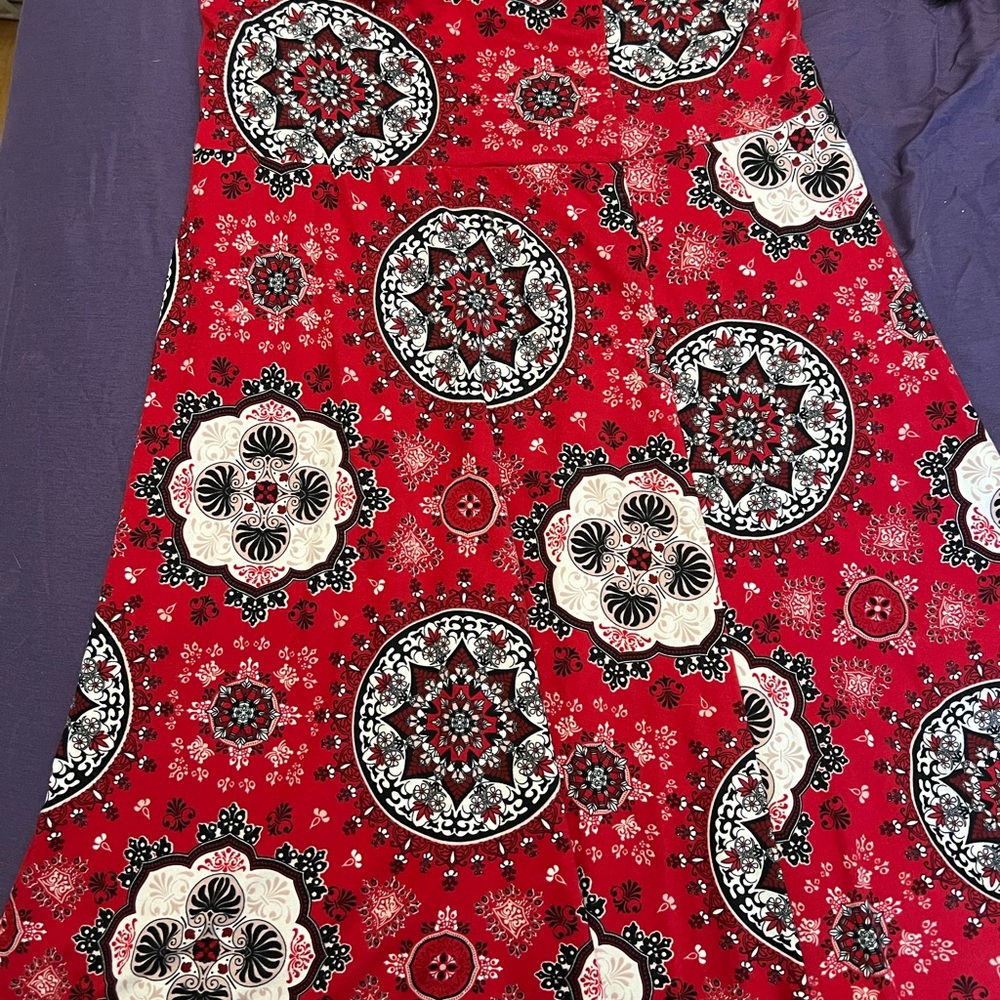 Vibrant Red Patterned Midi Skirt
